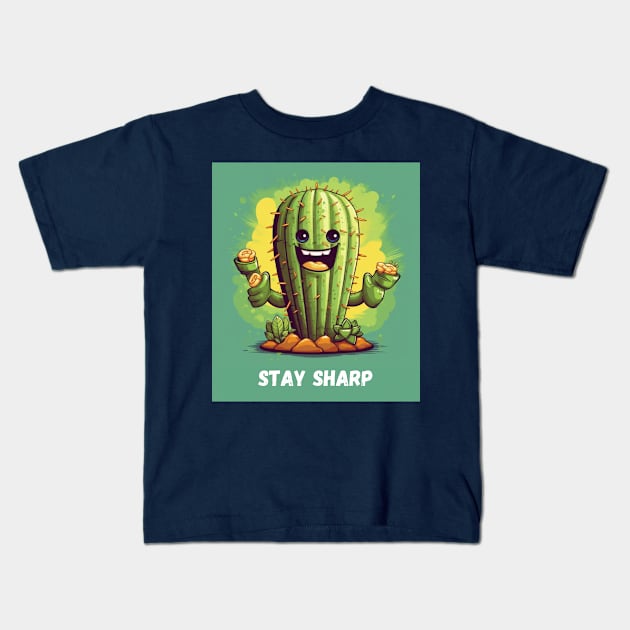 Stay Sharp - Cactus Art Kids T-Shirt by HEXKING